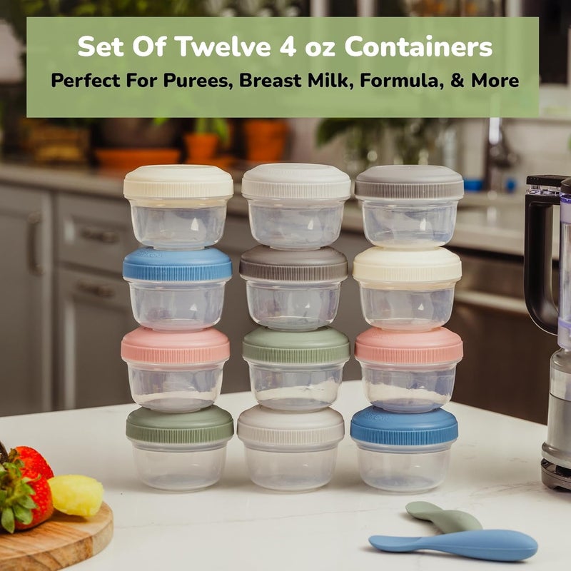 WeeSprout Leakproof Baby Food Storage - 12 Container Set, Small Plastic Containers with Lids, Lock in Freshness, Nutrients, & Flavor, Freezer & Dishwasher Friendly, 4oz Snack Container (Variety Matte) - Image 2