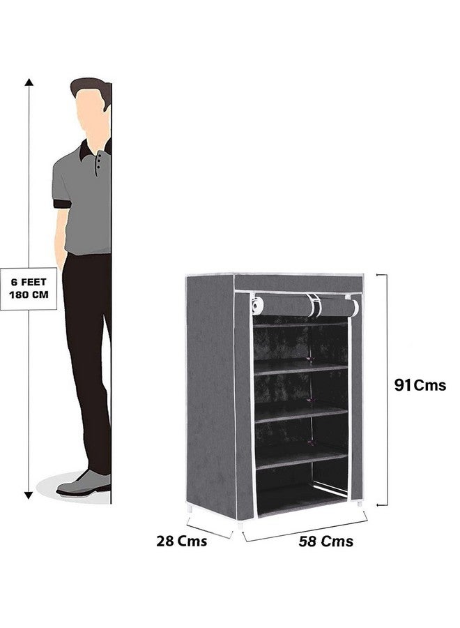 FLIPZON | 5 Shelves Baby Foldable Wardrobe | Non-Woven Fabric Shelves | Black, (58 X 28 X 91Cm) - Image 2