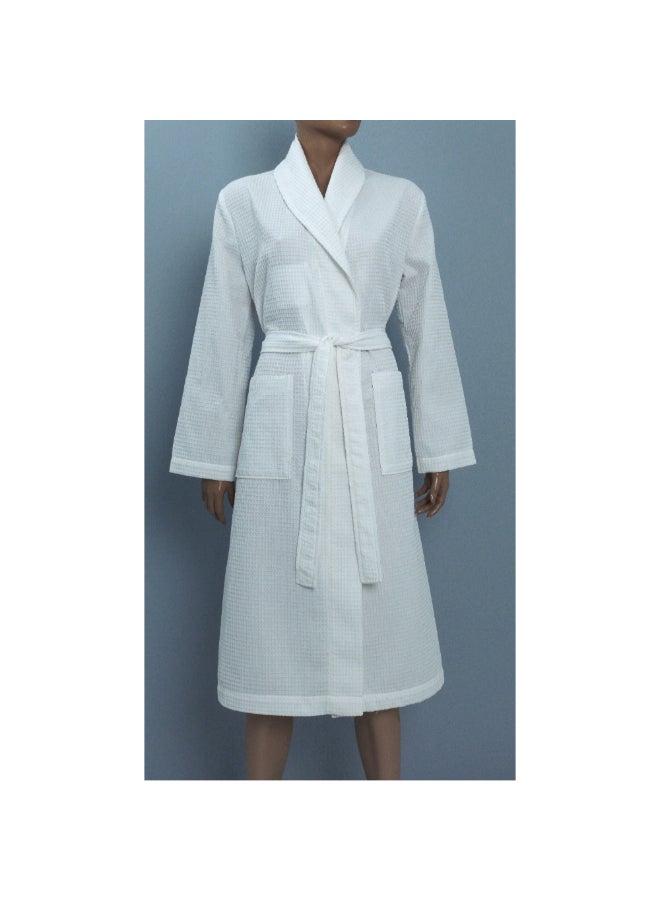 MTS Waffle Pattern Front Pocket Detail Cotton Bathrobe White 7 x 28 x 37 cm 322-24WHT - Image 1