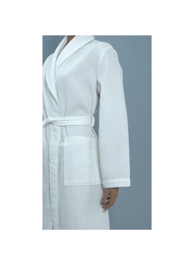 MTS Waffle Pattern Front Pocket Detail Cotton Bathrobe White 7 x 28 x 37 cm 322-24WHT - Image 3