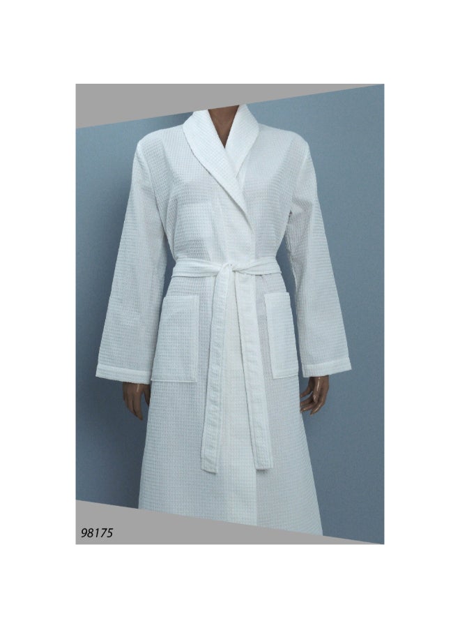 MTS Waffle Pattern Front Pocket Detail Cotton Bathrobe White 7 x 28 x 37 cm 322-24WHT - Image 2