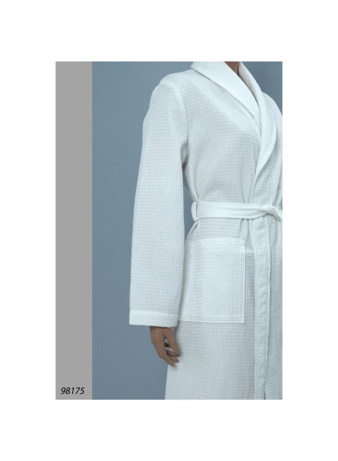 MTS Waffle Pattern Front Pocket Detail Cotton Bathrobe White 7 x 28 x 37 cm 322-24WHT - Image 4