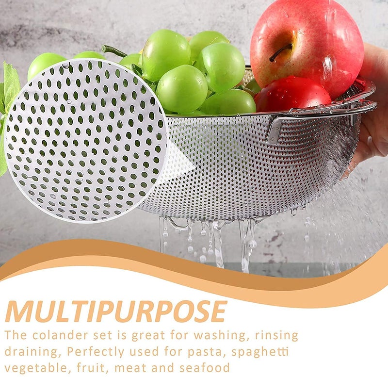 ACHAL Stainless Steel Fruit Vegetable Rice Washing Strainer Baskets Colander Drainer with Handle Drain Basin Basket MicroPerforated Kitchen Fruit Washing Bowl Medium - Image 5