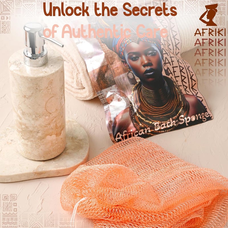 AFRIKI إسفنجة الشبكة الأفريقية من أفريقي – مقشر الجسم، مملوكة للسود ومتجذرة في أفريقيا، لجميع أنواع البشرة | طول 45 بوصة (سلمون) - Image 4