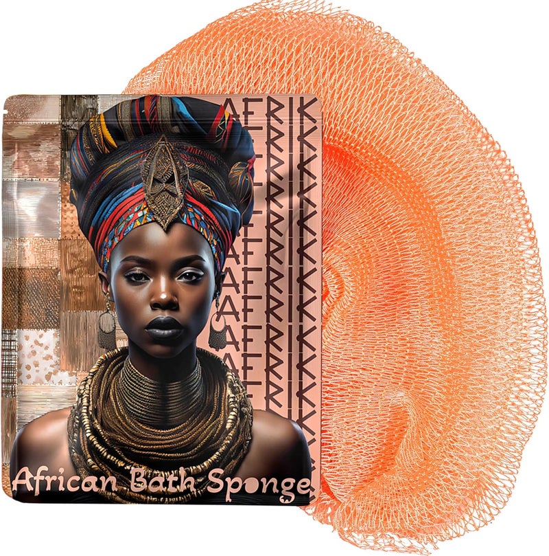 AFRIKI إسفنجة الشبكة الأفريقية من أفريقي – مقشر الجسم، مملوكة للسود ومتجذرة في أفريقيا، لجميع أنواع البشرة | طول 45 بوصة (سلمون) - Image 1
