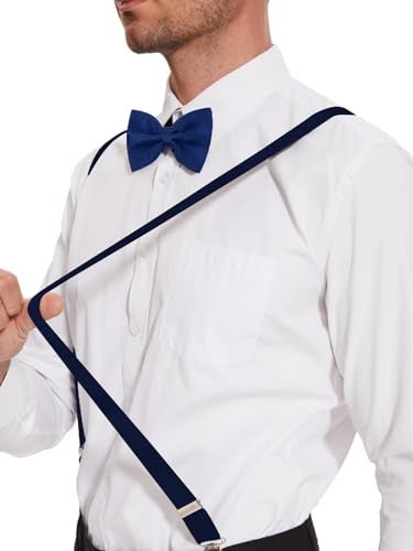 habibee Suspender and Bow Tie Set for Men Adjustable Braces with Y Back, Diverse Colors, Strong Clips (1, Navy Blue) - Image 5