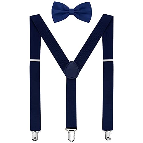 habibee Suspender and Bow Tie Set for Men Adjustable Braces with Y Back, Diverse Colors, Strong Clips (1, Navy Blue) - Image 1