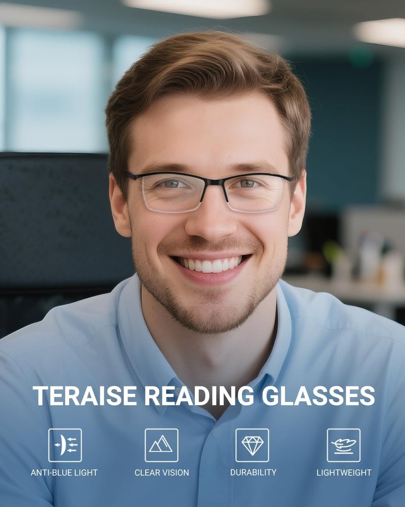 TERAISE 4PCS Value Anti-Blue Light Reading Glasses,Lightweight Comfortable Reader Glasses for Men and Women,Sturdy Computer Reading Glasses Blue Light Blocking Included Eyeglasses Case - Image 2