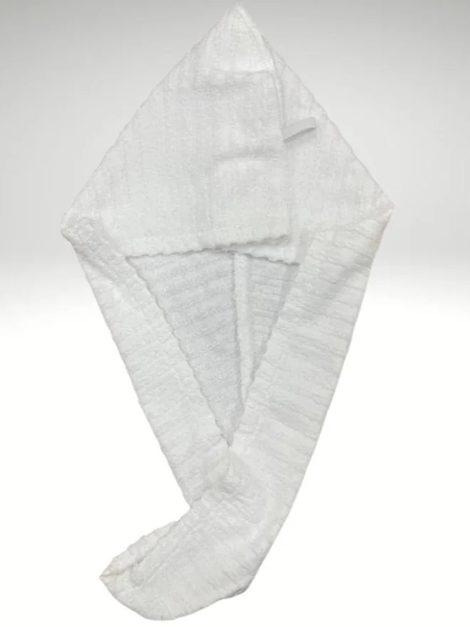 1Chase 1CHASE Ribbed Cotton Hair Towel Wrap, White