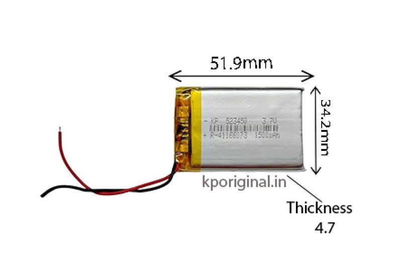 KP Original Battery بطارية KP الأصلية 3.7 فولت 1500 مللي أمبير (ليثيوم بوليمر) بطارية ليثيوم بوليمر قابلة لإعادة الشحن طراز KP-523450 - Image 2
