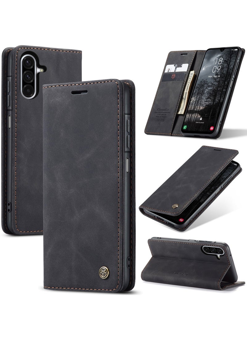 CaseMe Phone Case Luxury PU Leather Design 013 Flip Cover Card Slot Holder Cover For Samsung Galaxy A26 (Black ) - Image 1