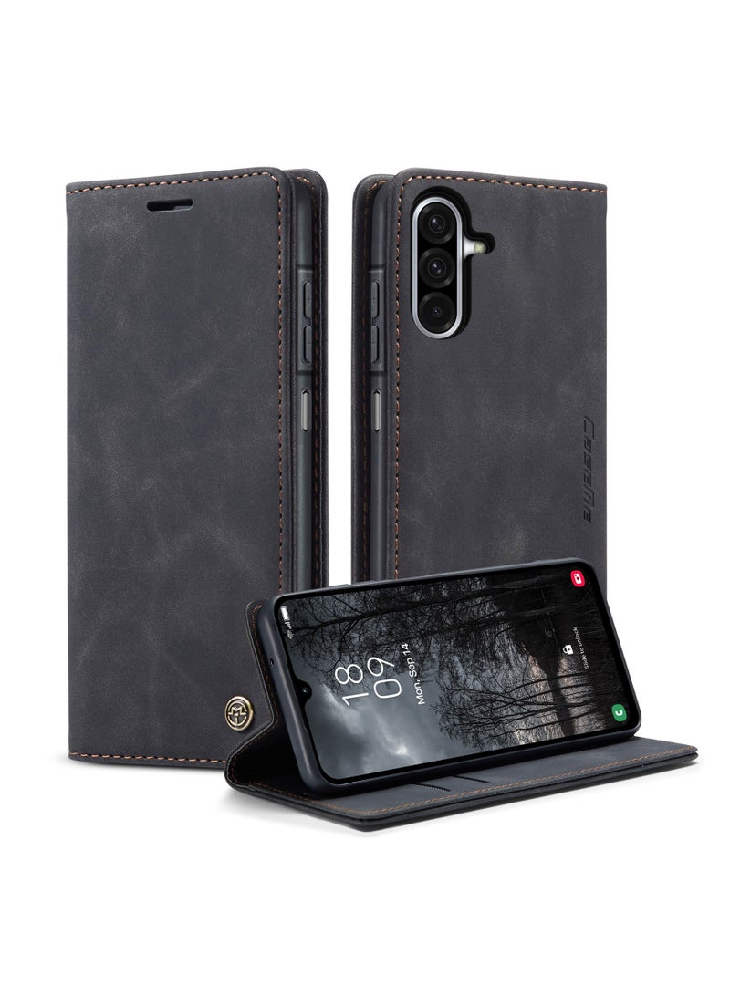 CaseMe Phone Case Luxury PU Leather Design 013 Flip Cover Card Slot Holder Cover For Samsung Galaxy A26 (Black ) - Image 2