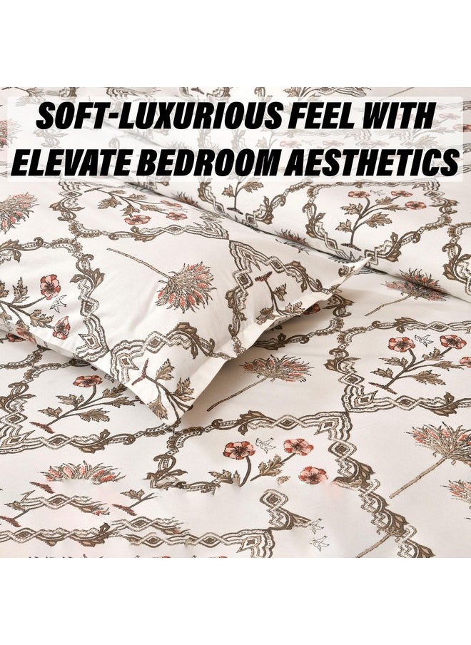 Kuber Industries - Kuber Industries Set of 4 Dohar Set | 1 Piece Double Bedsheet with 2 Pillow Cover & Dohar Combo Set | Comforter | Bedsheet & AC Blanket Set for Bedroom | Quilt | Pushpa Flower Star | Brown - Image 1