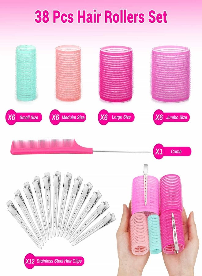 Acejoz Hair Rollers Set for Blowout Look, 38 Pcs Self Grip Hair Rollers with 4 Sizes, 12 Pcs Hair Clips, Comb, Storage Bag for Long, Medium, Short, Thick Hair Volume (Multicolor) - Image 2