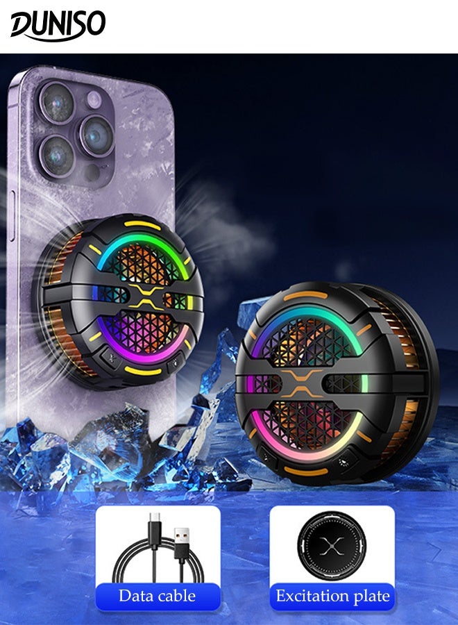 DUNISO Phone Cooler Mobile Phone Magnetic Cooler 15W Portable RGB Cooling Fan Cellphone Radiator with 3 Speed Adjustable Lightweight Cooling Semiconductor Heatsink Cooling for Tiktok Live Streaming, Outdoor Vlog, Mobile Gaming  - Image 1