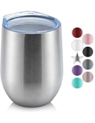 DOMICARE DOMICARE Insulated Wine Tumbler Glasses with Lid (1 Pack, Stainless Steel) - 12 OZ Stemless Double Wall Vacuum Traval  - Image 1