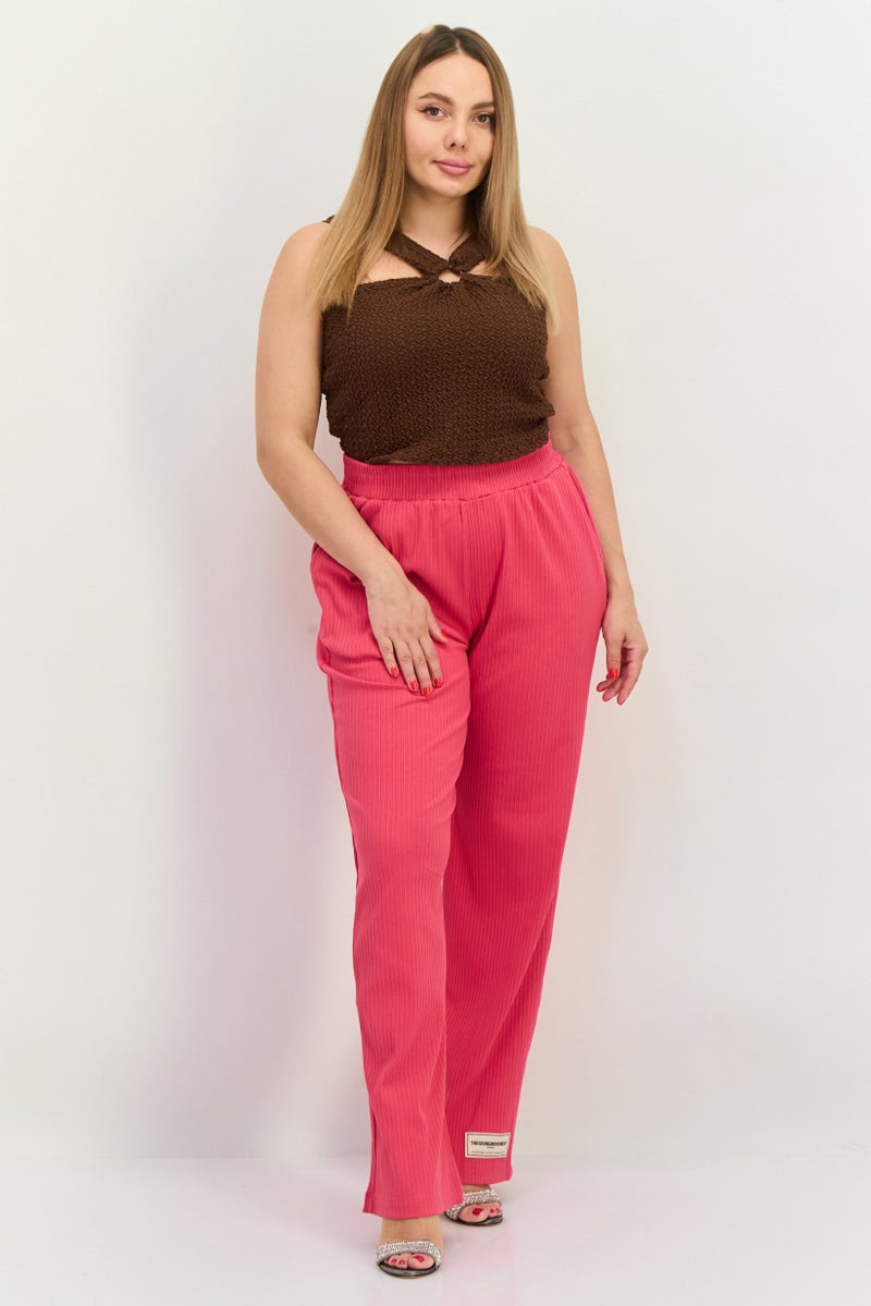 The Giving Movement Women Regular Fit Wide Leg Textured Palazzo Pants, Pink - Image 3