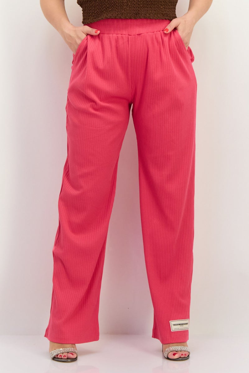 The Giving Movement Women Regular Fit Wide Leg Textured Palazzo Pants, Pink - Image 1