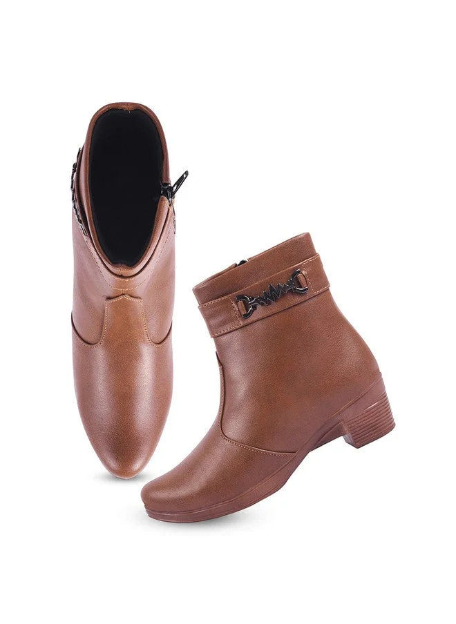 شوتوبيا Shoetopia Women's  Ankle Boots with Side Zipper and Metal Detail Low Heel Faux Leather Booties for Everyday Comfort and Style