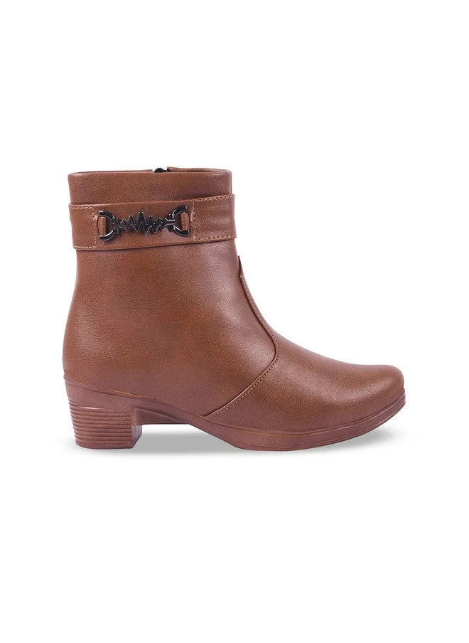 شوتوبيا Shoetopia Women's  Ankle Boots with Side Zipper and Metal Detail Low Heel Faux Leather Booties for Everyday Comfort and Style