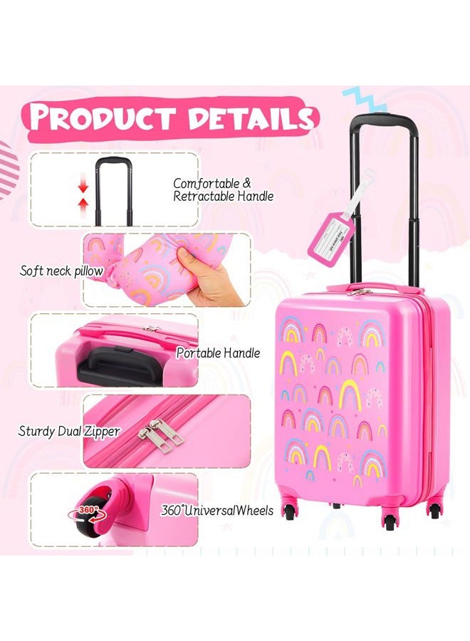 Sanwuta 4 Pcs Kids Luggage Set Kids Backpack Travel Rolling Suitcase with Wheels U-shape Pillow Christmas Gift for Girls Boys(20 Inch,Rainbow Style,Pink) - Image 3