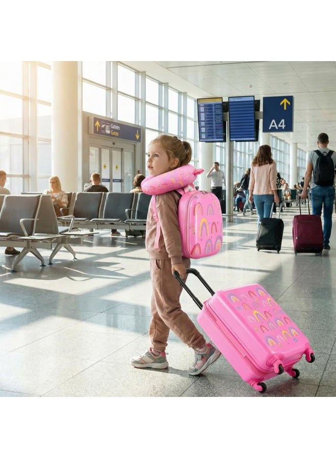Sanwuta 4 Pcs Kids Luggage Set Kids Backpack Travel Rolling Suitcase with Wheels U-shape Pillow Christmas Gift for Girls Boys(20 Inch,Rainbow Style,Pink) - Image 5