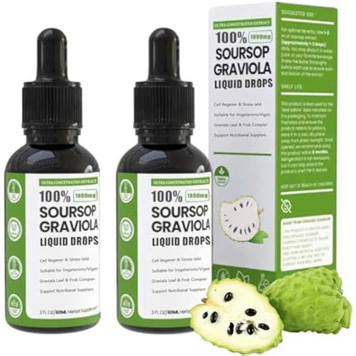 KUNLEN Soursop Bitters Liquid,100% Pure Organic Soursop Graviola Liquid Drops with Vitamin C | Immune Boost & Relax, Liver and Sleep, Sugar, Vegan, Non-GMO, Natural Flavor, 2 Fl Oz, 60 ml - Image 1