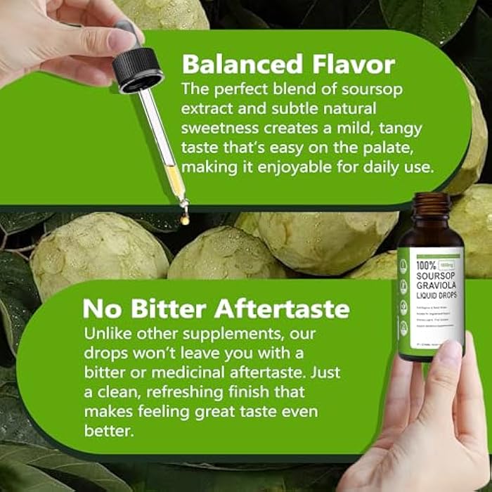 KUNLEN Soursop Bitters Liquid,100% Pure Organic Soursop Graviola Liquid Drops with Vitamin C | Immune Boost & Relax, Liver and Sleep, Sugar, Vegan, Non-GMO, Natural Flavor, 2 Fl Oz, 60 ml - Image 4