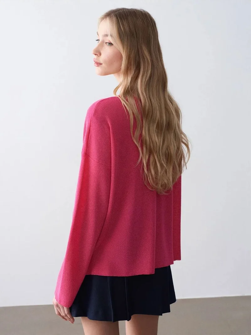 ديلفين DILVIN Women's V-neck Ribbed Knit Sweater