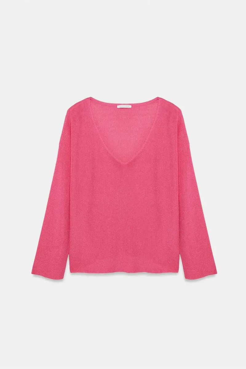 Dilvin Bright Pink DILVIN Women's V-neck Ribbed Knit Sweater for Women | Best Price UAE