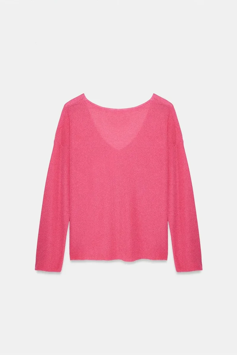 Dilvin Bright Pink DILVIN Women's V-neck Ribbed Knit Sweater for Women | Best Price UAE