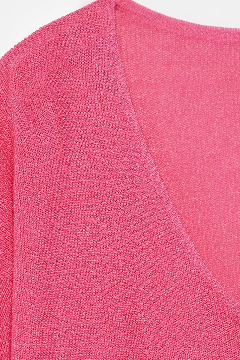Dilvin Bright Pink DILVIN Women's V-neck Ribbed Knit Sweater for Women | Best Price UAE