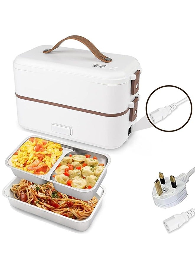 ROEIEIS Electric Heating Lunch Box - 304 Stainless Steel, 2 Removable Compartments, Portable for Office & Home Use, 220V (White) - Image 1