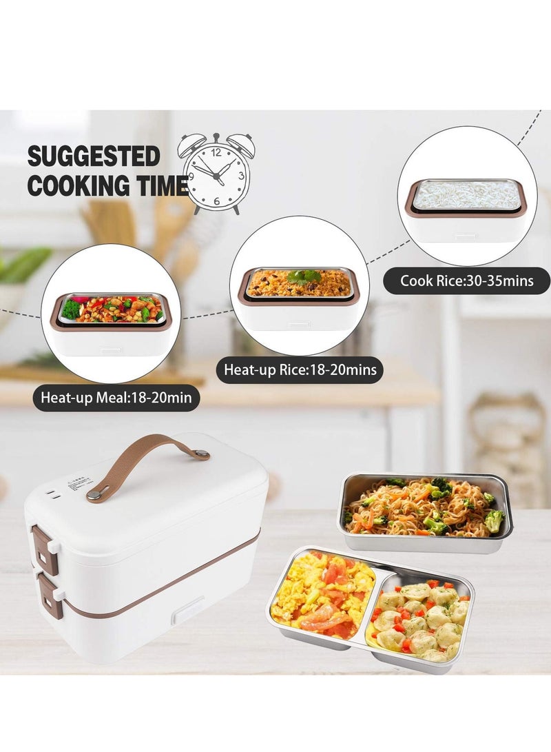 ROEIEIS Electric Heating Lunch Box - 304 Stainless Steel, 2 Removable Compartments, Portable for Office & Home Use, 220V (White) - Image 4