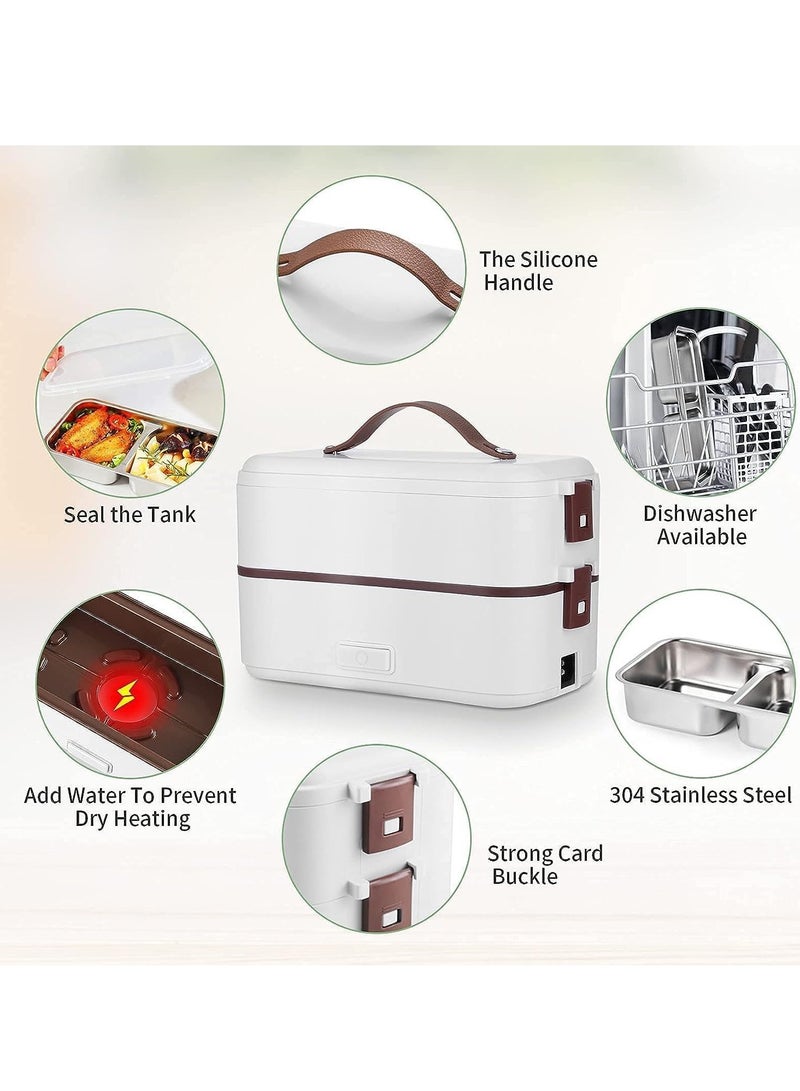 ROEIEIS Electric Heating Lunch Box - 304 Stainless Steel, 2 Removable Compartments, Portable for Office & Home Use, 220V (White) - Image 5