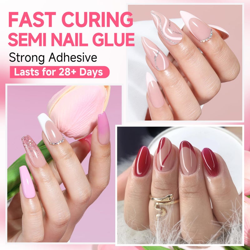 UNA GELLA No Lamp Need Solid Nail Glue for Press Ons: Nails Acrylic Nails Super Strong Semi Nail Glue Gel Fast Curing 10ml*2pcs Long Lasting Gel Glue Kit - Image 3