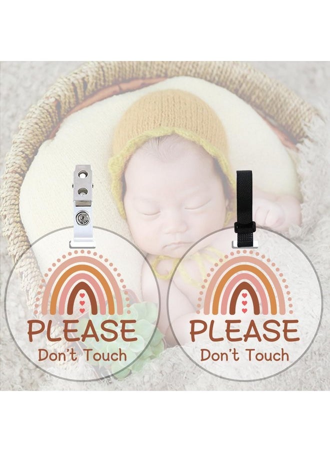 FREEBLOSS FREEBLOSS 2 Pack No Touching Baby Car Seat Sign, Rainbow No Kissing Baby Stroller Tag Please Do Not Touch Baby Sign with 4 Hanging Strap and Clip for Newborn Baby Girl Boy, Gift for New Mom Dad  - Image 4
