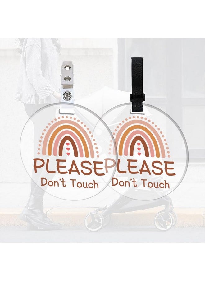 FREEBLOSS FREEBLOSS 2 Pack No Touching Baby Car Seat Sign, Rainbow No Kissing Baby Stroller Tag Please Do Not Touch Baby Sign with 4 Hanging Strap and Clip for Newborn Baby Girl Boy, Gift for New Mom Dad  - Image 1
