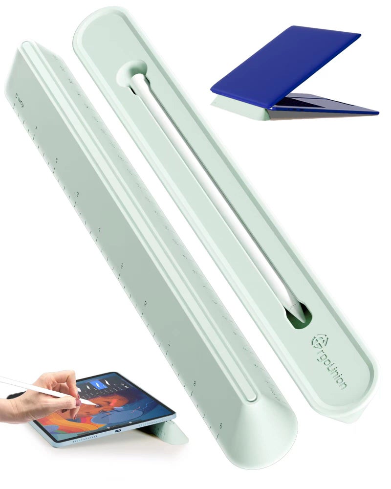 ergounion 3 in 1 Silicone Laptop Stand, Keyboard Riser for Ergonomic Typing/Reading, Portable Laptop Cooling Stand, for Home Office School and Travel, Oval Base, Macaron Green - Image 1