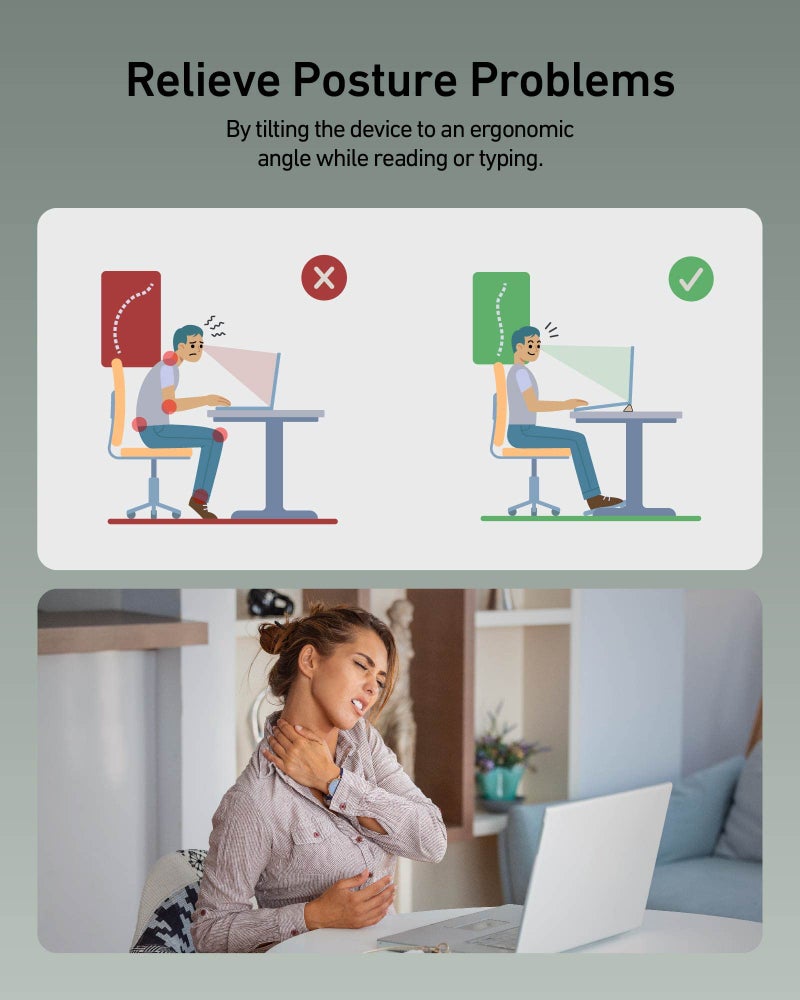 ergounion 3 in 1 Silicone Laptop Stand, Keyboard Riser for Ergonomic Typing/Reading, Portable Laptop Cooling Stand, for Home Office School and Travel, Oval Base, Macaron Green - Image 4