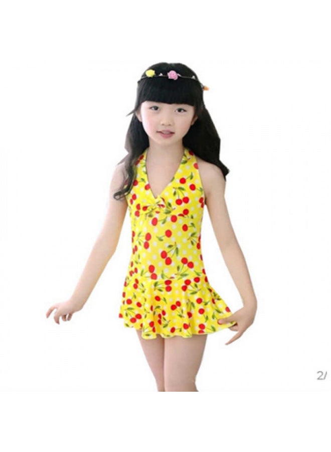 Generic Five-piece Boxer Shorts Primary School Students Swimsuit Children Girls Swimsuit Girls Middle School Children Girls Kindergarten Style-Color:6111 Bright Pink Cherry + Swimming Cap-Size:Size 18 140-150cm 30-37.5kg  - Image 5