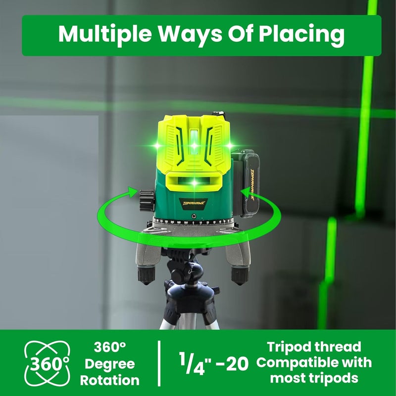 Tomahawk مستوى ليزر ثلاثي الخطوط تومهوك SPB-6683 - ليزر دقيق عالي الدقة مع أشعة خضراء أفقية ورأسية، أداة محاذاة مدمجة للبناء، والتبليط، وتجديد المنازل - Image 4