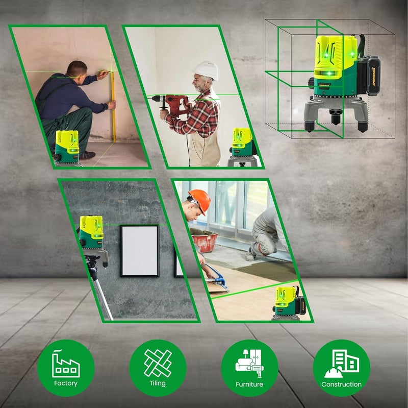 Tomahawk مستوى ليزر ثلاثي الخطوط تومهوك SPB-6683 - ليزر دقيق عالي الدقة مع أشعة خضراء أفقية ورأسية، أداة محاذاة مدمجة للبناء، والتبليط، وتجديد المنازل - Image 5