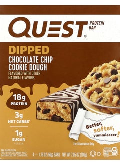 QUEST NUTRITION Protein Bar Dipped Chocolate Chip Cookie Dough 4 Bars 1.76 oz (50 g) Each 