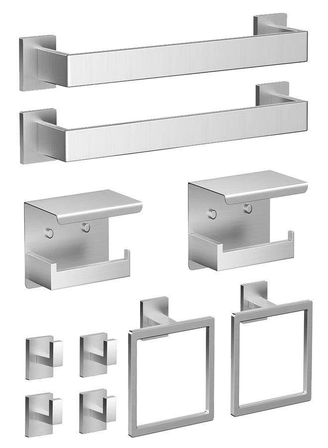 Hinmood Brushed Nickel Towel Bar Set 10 Pieces, Stainless Steel Towel Racks Set with 2×16 Inch Towel Bars, 2×Toilet Paper Holder, 2×Towel Rings, 4× Robe Hooks Bathroom Accessories Set - Image 1