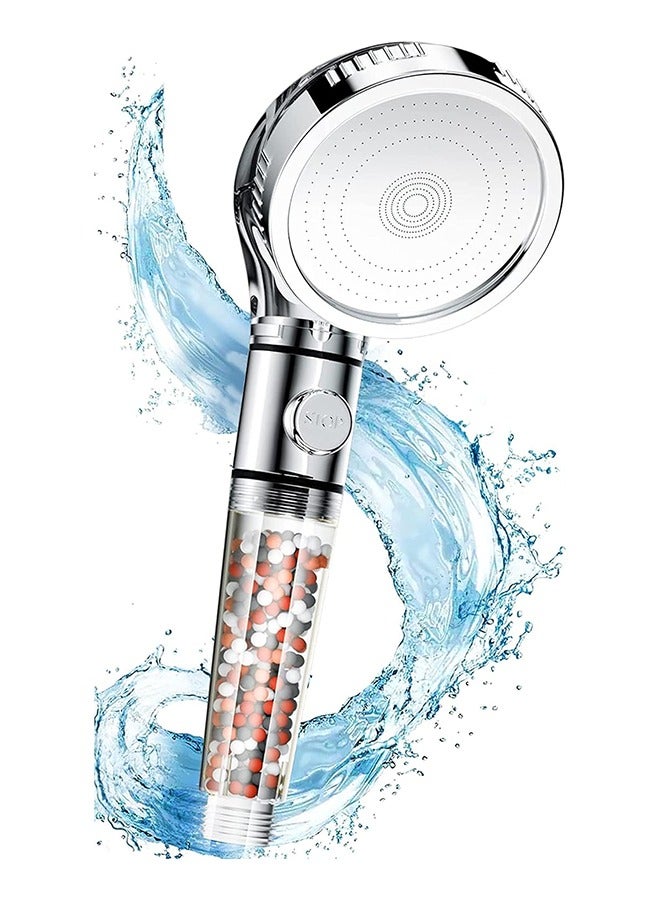 High Pressure Filtered Shower Head For Hard Water And Filtering Impurities Hand Held Shower Head With Filter Balls Shower Hose Holder And Ptfe Tape For Dry Skin And Body Spa Silver