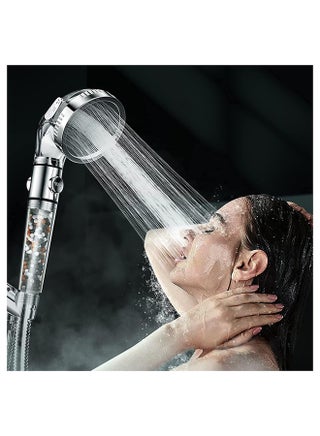 High Pressure Filtered Shower Head For Hard Water And Filtering Impurities Hand Held Shower Head With Filter Balls Shower Hose Holder And Ptfe Tape For Dry Skin And Body Spa Silver - view 2