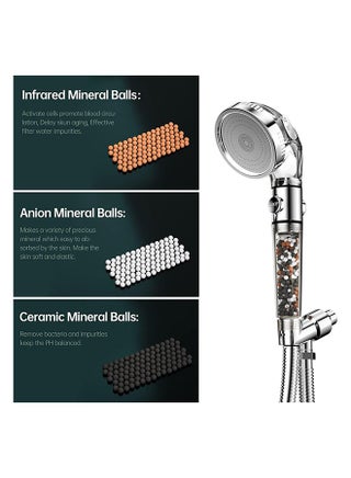 High Pressure Filtered Shower Head For Hard Water And Filtering Impurities Hand Held Shower Head With Filter Balls Shower Hose Holder And Ptfe Tape For Dry Skin And Body Spa Silver - view 3