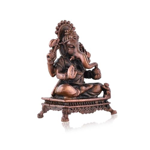 CraftVatika Copper Ganesh Idol - Copper Ganpati Statue - Tamba Murti Statue for Temple Home Office Entrance Decor Gift - Patina Antique Finish (5.5 CM Height) - Image 4