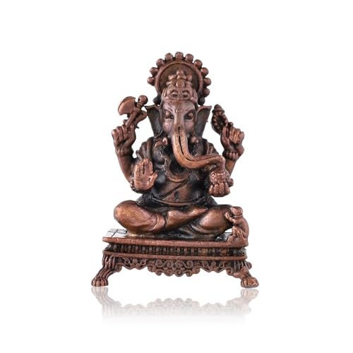 CraftVatika Copper Ganesh Idol - Copper Ganpati Statue - Tamba Murti Statue for Temple Home Office Entrance Decor Gift - Patina Antique Finish (5.5 CM Height) - Image 2